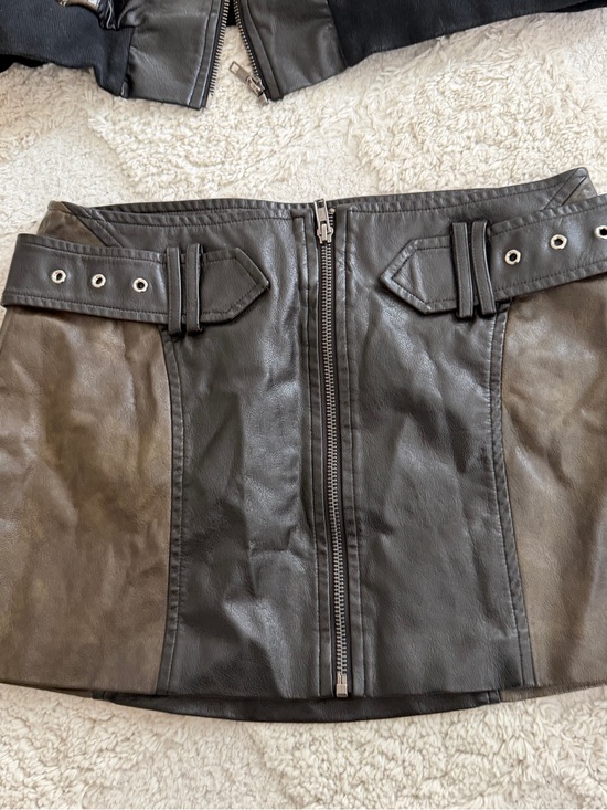 Outcast Dresses & Skirts - Outcast Black Faux Leather Zip-Front Mini Skirt with Belt-Tab Detail
